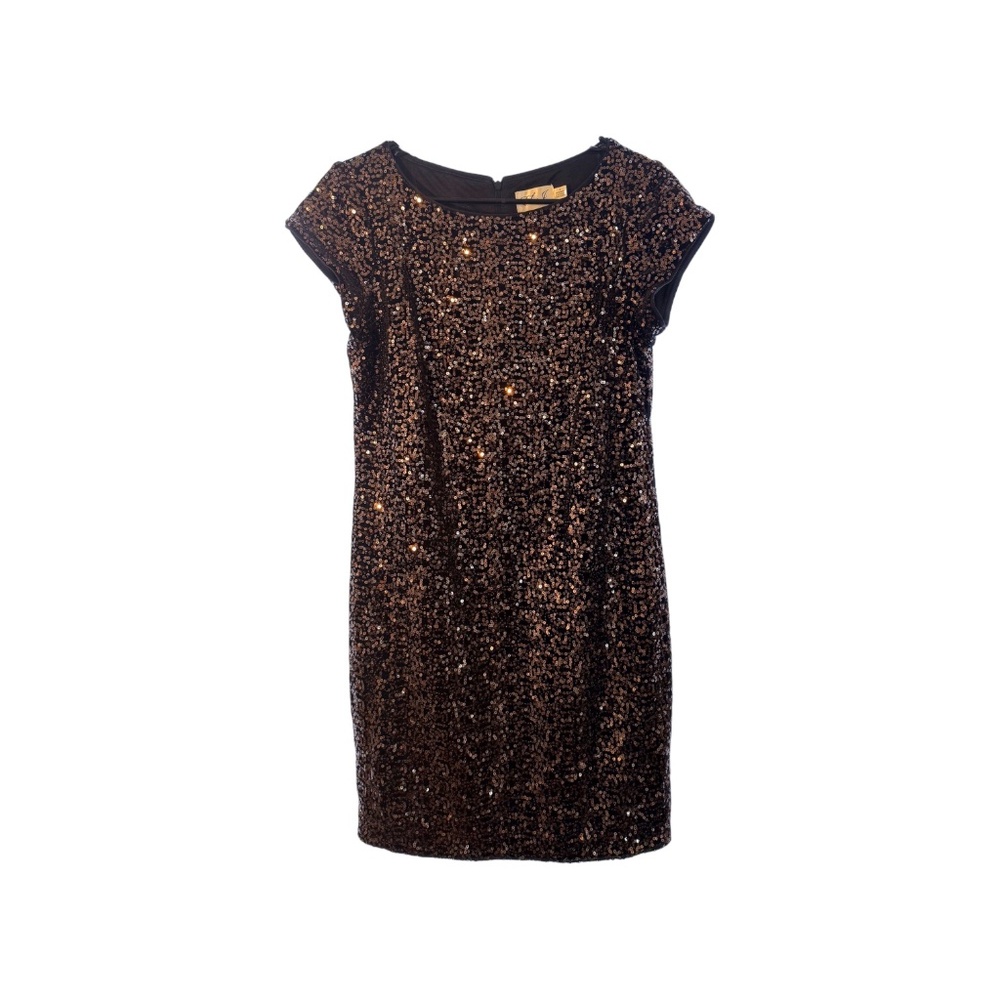 Eliza J Bronze Sequin Cocktail Dress | Cap Sleeve | Back Zip | Size 8